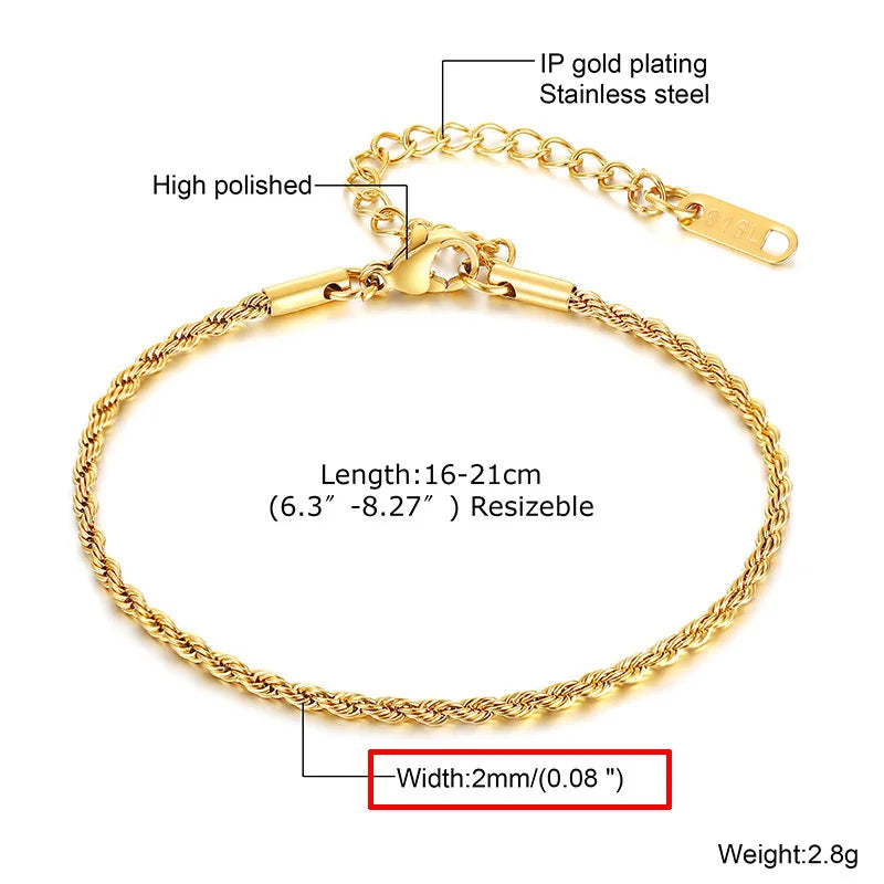 18K Gold Plated Thin Link Stainless Steel Bracelet - Waterproof & Trendy
