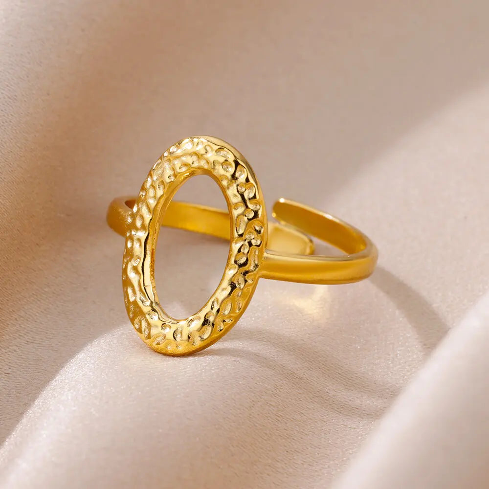 316L Stainless Steel Geometric Open Ring – Gold Color Waterproof Wedding Band