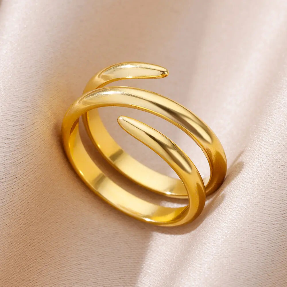 316L Stainless Steel Geometric Open Ring – Gold Color Waterproof Wedding Band