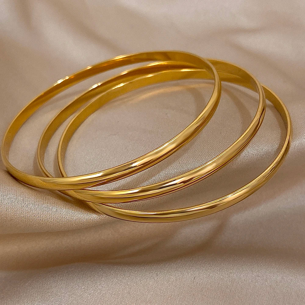 3pcs 18K Gold Stainless Steel Bangle Set – Waterproof Minimalist Bracelets