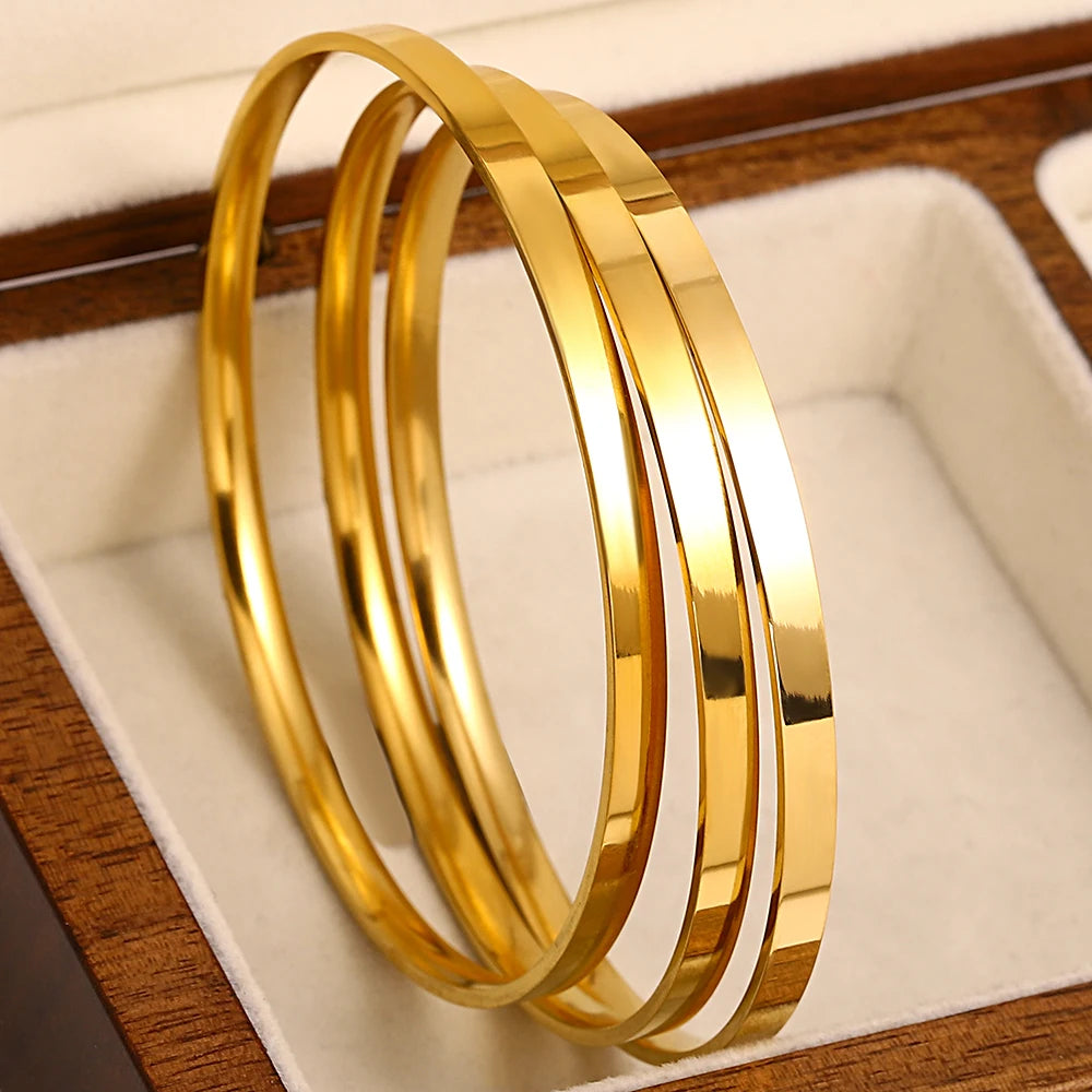 3pcs 18K Gold Stainless Steel Bangle Set – Waterproof Minimalist Bracelets