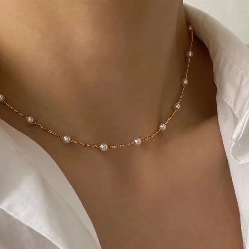 FTCY 3pcs Women's Pearl Necklace Set – 14K Gold Love Heart Pendant, Waterproof Hypoallergenic Collarbone Neck Chain Jewelry