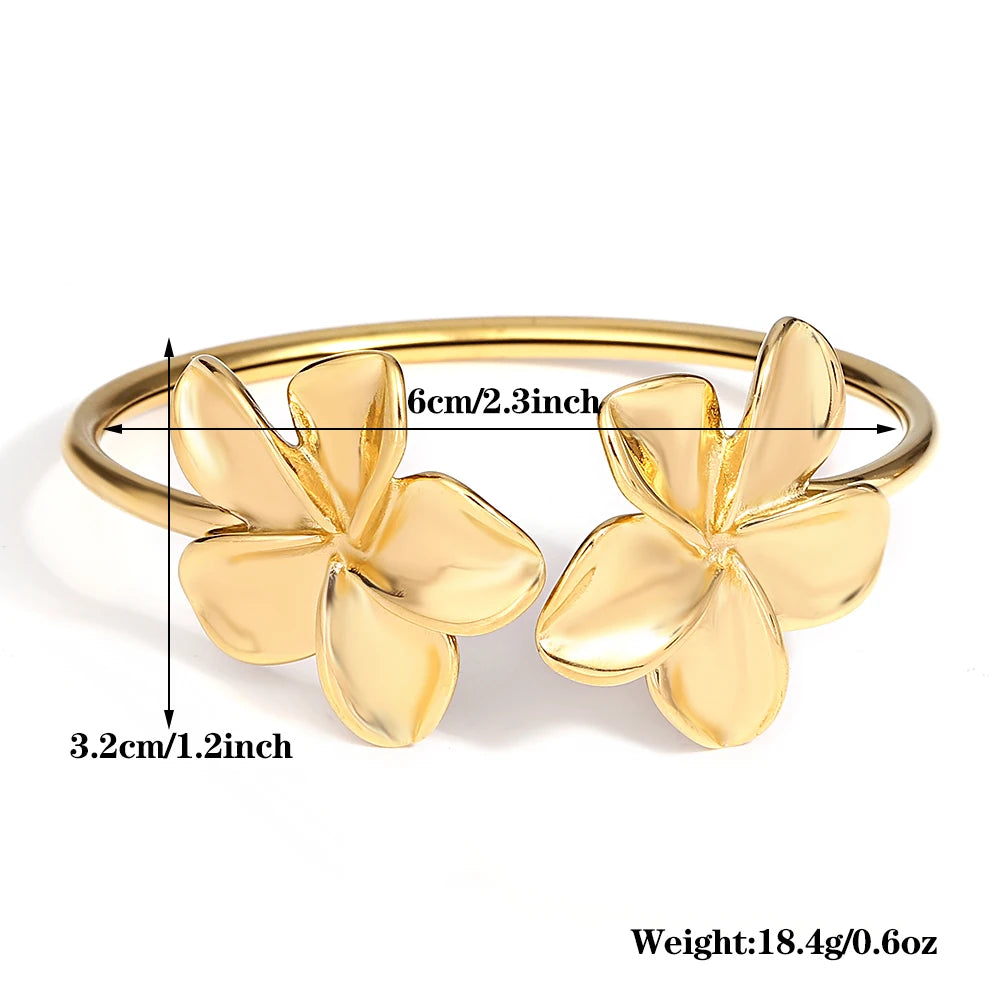 Greatera Stainless Steel Double Flower Cuff Bracelet – Gold Color Waterproof