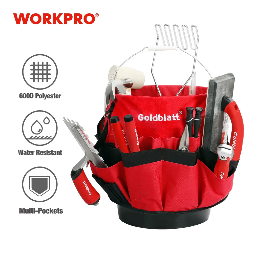 WORKPRO 5 Gallon Bucket Tool Organizer Bucket Boss Tool Bag with 51 Pockets Fits to 3.5-5 Gallon Bucket (Tools Excluded)