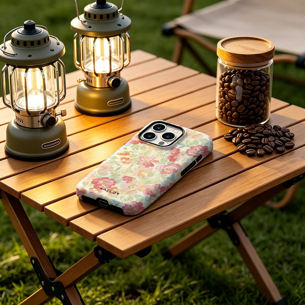 Pink Orange Floral Bumper Case Dual Layer for iPhone 17 16 15 14 Plus 13 Pro Max Shockproof Hard PC Cover