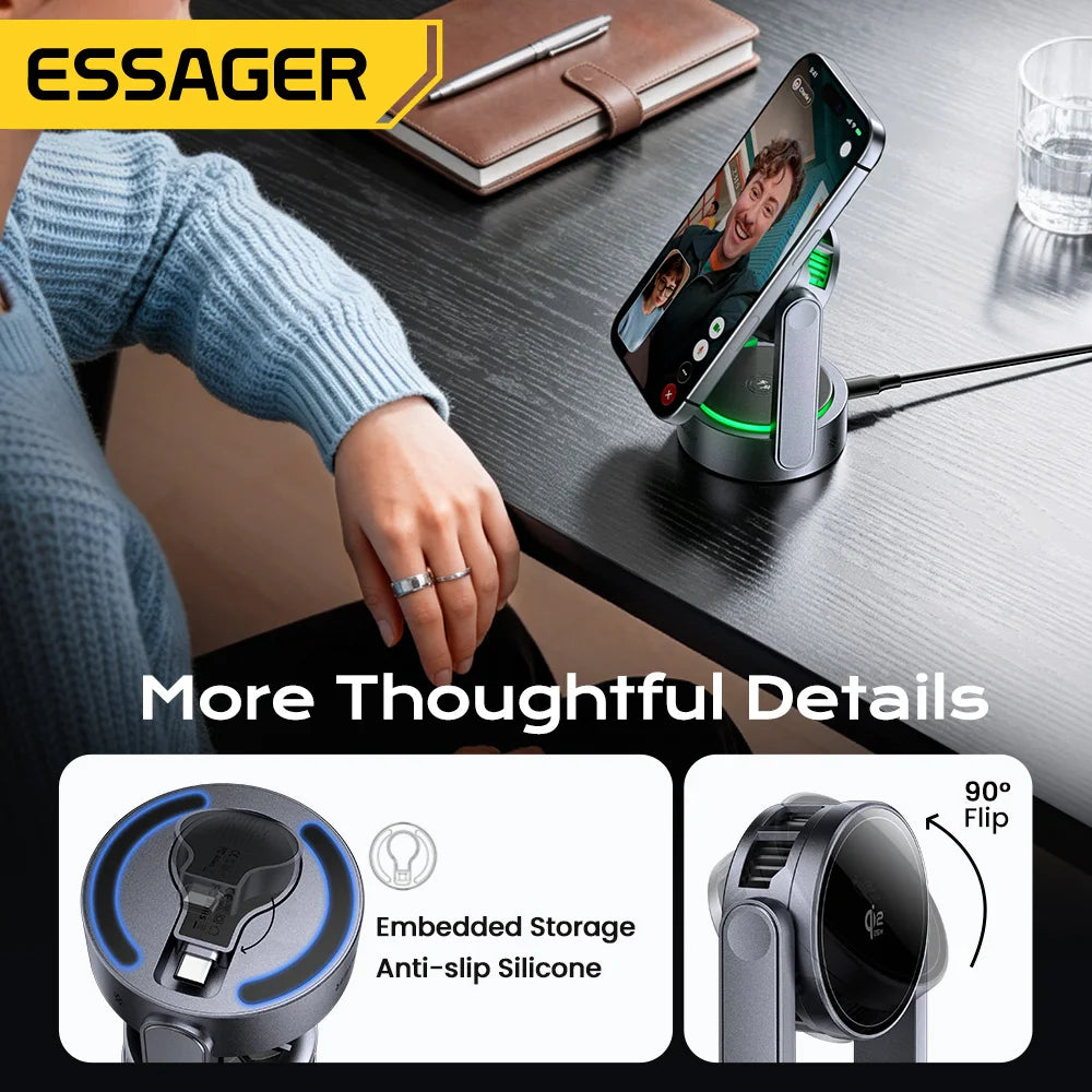 Essager 3 in 1 Magnetic Wireless Charger Qi2.2 25W Fast Charging Stand For iPhone 17 16 Pro Max Apple