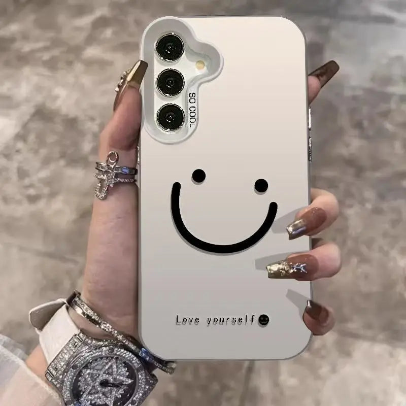 For Samsung Galaxy S26 S25 S24 S23 Ultra S22 Plus S21 FE Case Color Silver Smile Cheeks Cover For A57 A37 A17 A56 A55 A25 Funda
