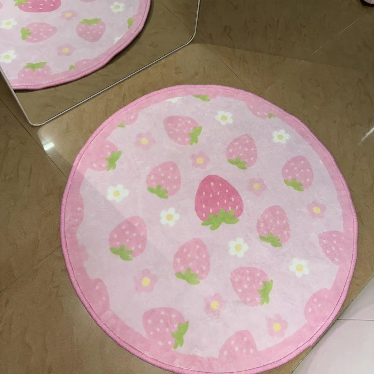 VIKAMA Sweet Strawberry Floor Mat, Bedroom Bed Plush Anti-Slip Carpet, Wardrobe Room, Home Decoration, Living Room Carpet