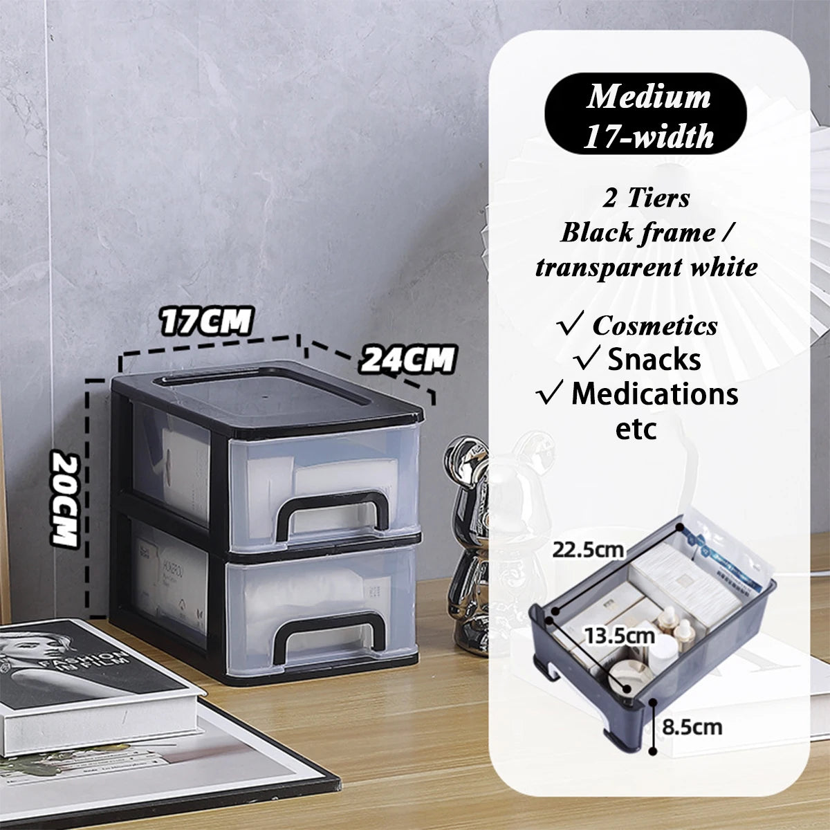 Clear Desktop Storage Box with Drawer Heightened Table Organizer Plastic Office storage cabinet for Stationery cosmetics