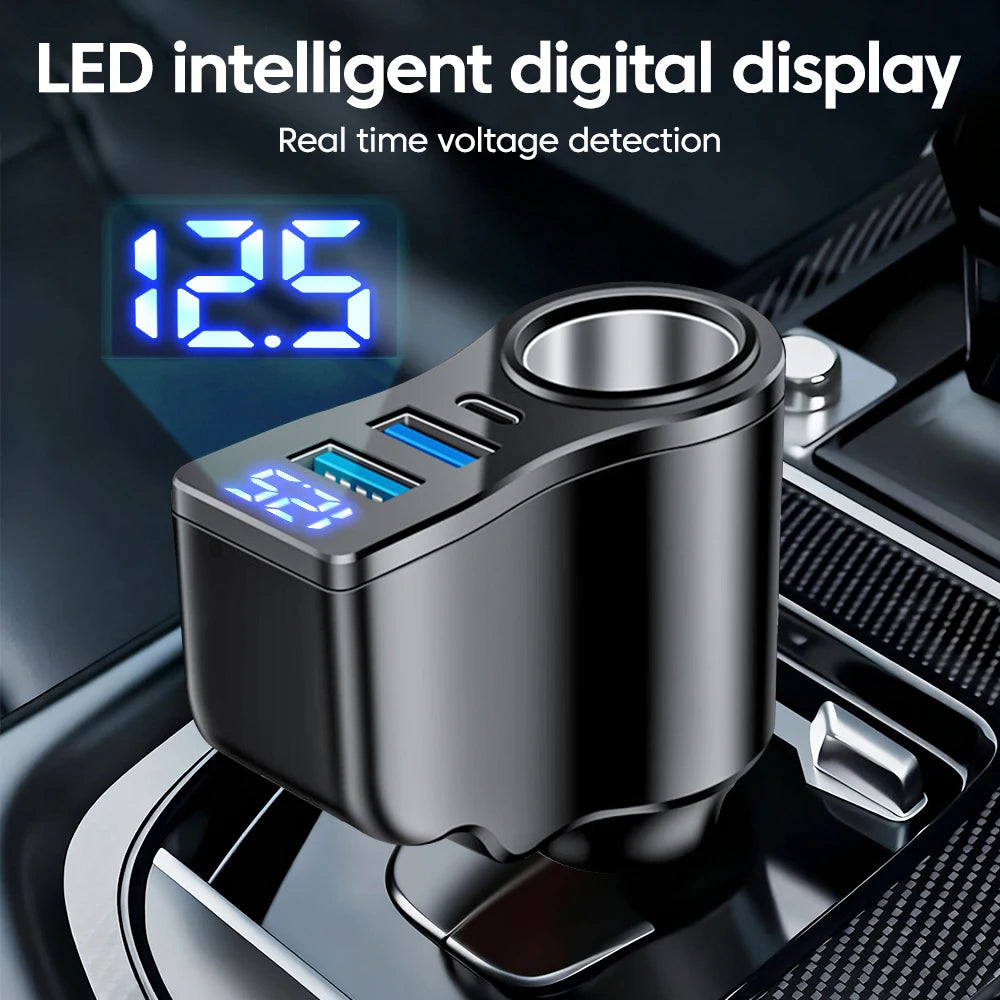 66W 4 Ports Digital Display Car Cigarette Lighter Power Adapter 3.1 A USB PD Car Phone Multifunctional Charger For iPhone Huawei