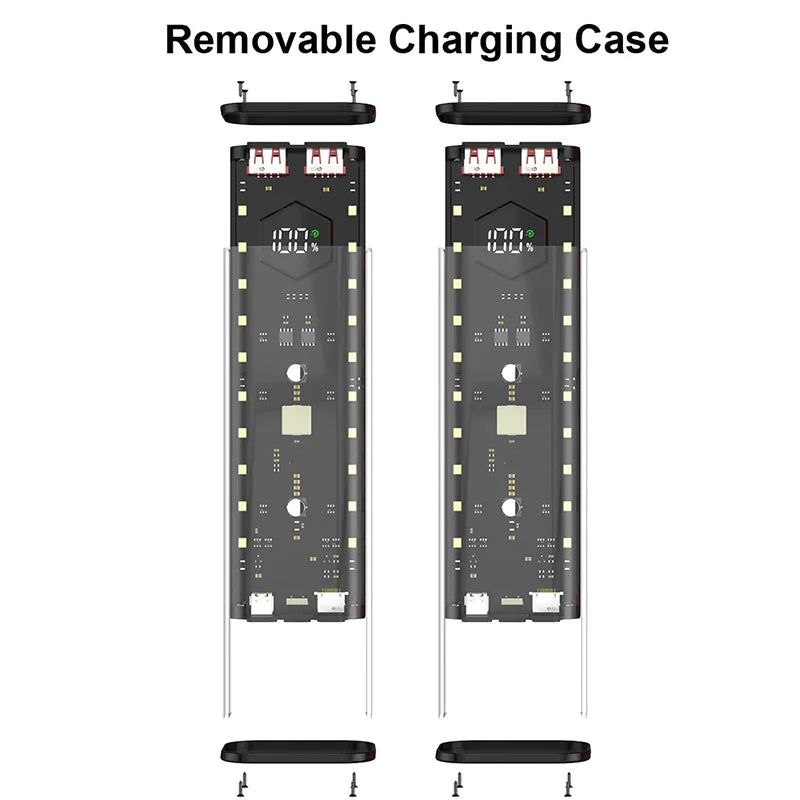 Transparent 4-Port 22.5W Fast Power Bank Solder-Free 4-Cell 21700 Battery Case Portable PD Battery Storage Box with OutdoorLight