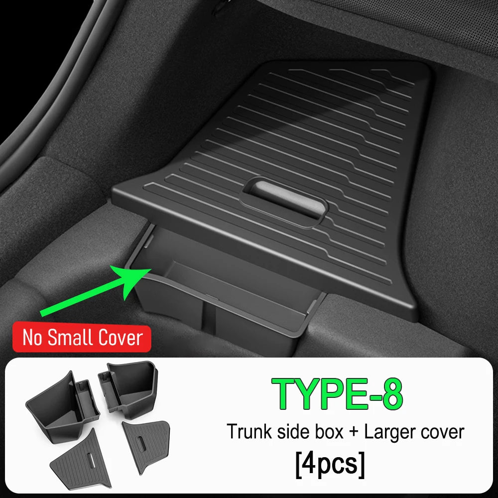 For Tesla Model Y Juniper 2026 2025 Trunk Side Storage Box Rear Trunk Organizer Flocking Mat Partition Anti-dirty Accessories