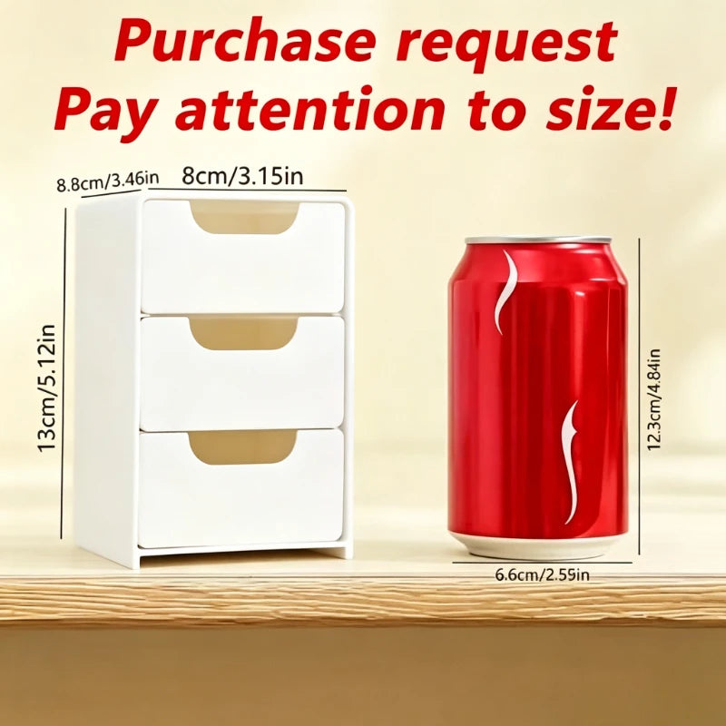 1pc 3-Tier Desktop Organizer with Drawers, Plastic Storage Box for Stationery/School/Office Supplies