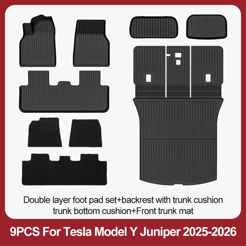 For Tesla New Model Y Juniper Premium/Performance 2025+ TPE Floor Mats Luggage Mat Wear-resistant Foot Pads ModelY Trunk Mats