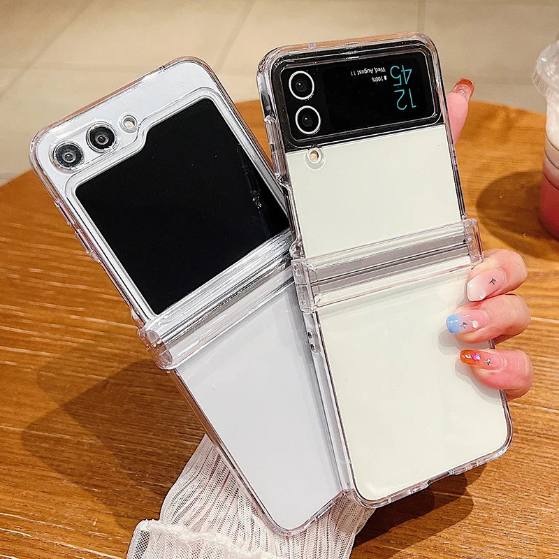 Clear Phone Case For Samsung Galaxy Z Flip 7 FE 6 5 4 Shockproof Folding Transparent Hard Cover For Samsung Z Flip5 Flip4 Flip3