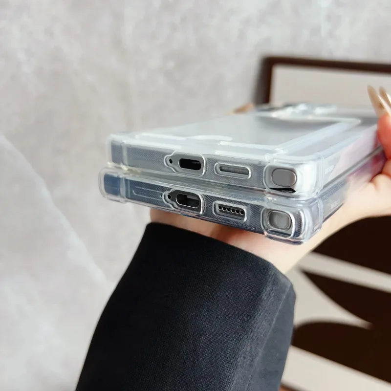 Luxury Soft Transparent Card Holder Bag Phone Case For Samsung Galaxy S25 S24 S23 S22 S21 S20 FE Note 20 Ultra Shockproof Cover