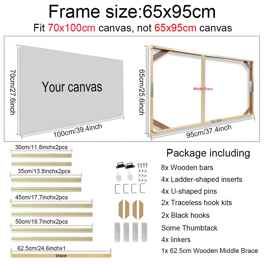 Various Sizes Canvas Frame Wooden Frames Natural Wooden Photo Oil Painting Canvas Diamond Painting Frames Canvas Wood Wall Frame