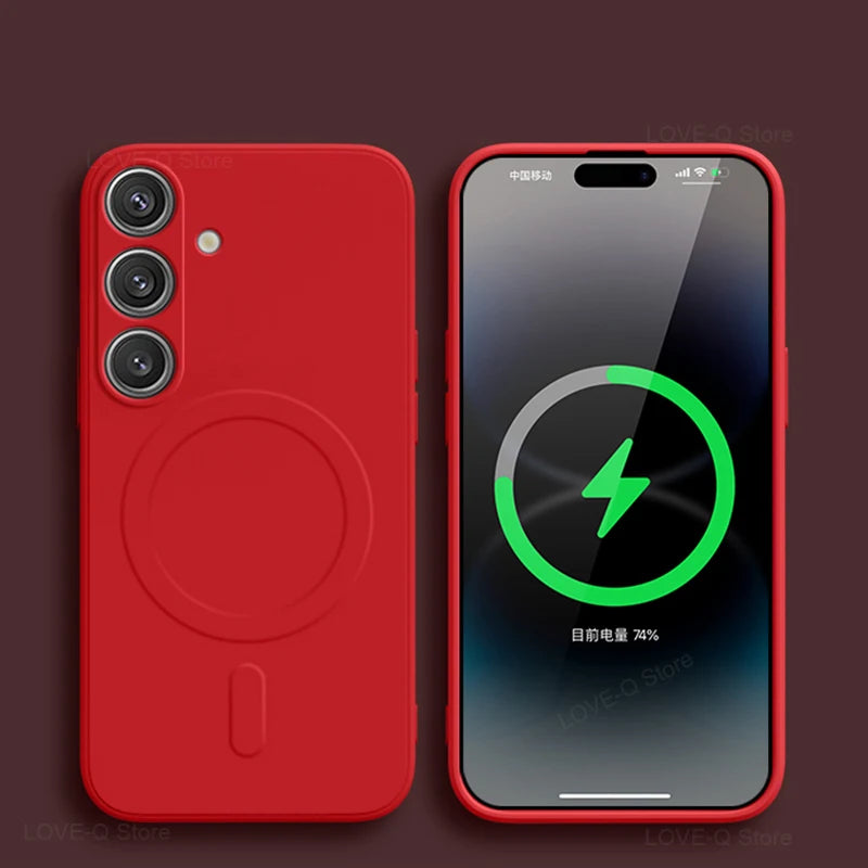For Magsafe Magnetic Wireless Charge Case For Samsung Galaxy S25 S26 S24 S23 S 25 Ultra Plus FE Soft Cases Liquid Silicone Cover