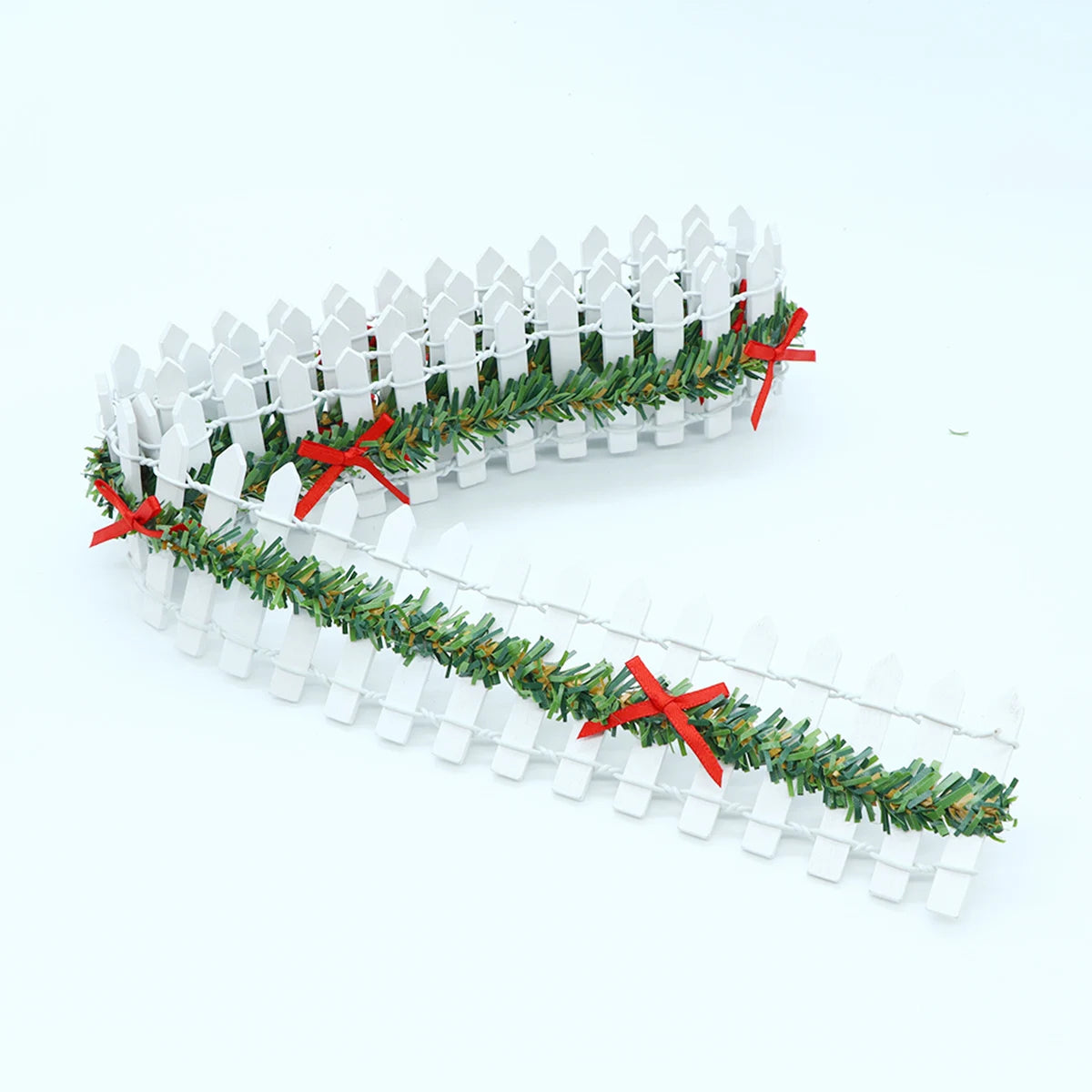 MicoLandscape Christmas Elf Fairy Garden Miniature Wooden Fence Handmade LED Light String Vine Landscape Greenery Evergreen Prop