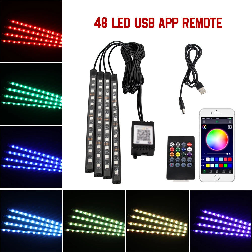 RGB Car Interior Ambient LED Light with Music Sync and App Control