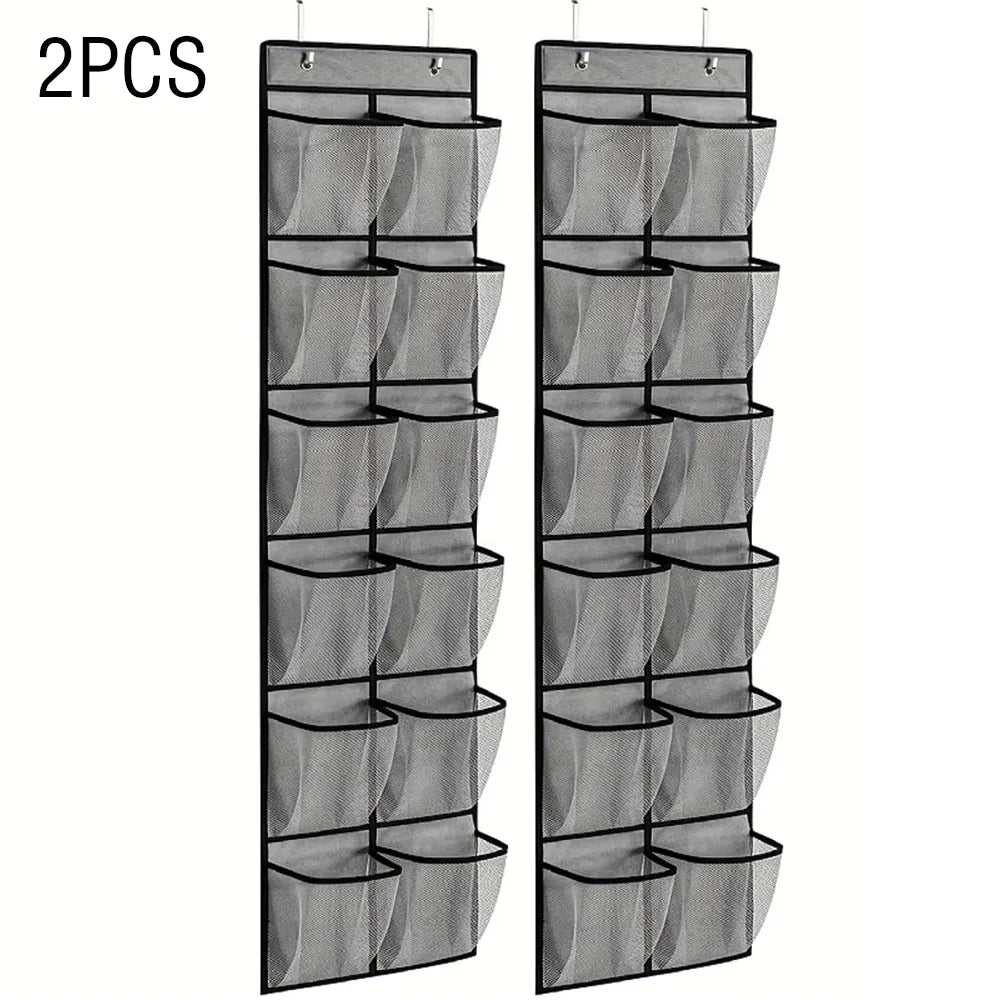 12 Pockets Over the Door Shoe Organizer Large Mesh Pockets With 2 Hooks Transparent Fabric Shoe Rack Storage Bag For Bedroom