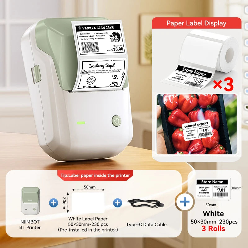 Portable Niimbot B1 Wireless Label Maker Adhesive Sticker Printer Labeling Machine DIY 20-50mm Labels for Office Home