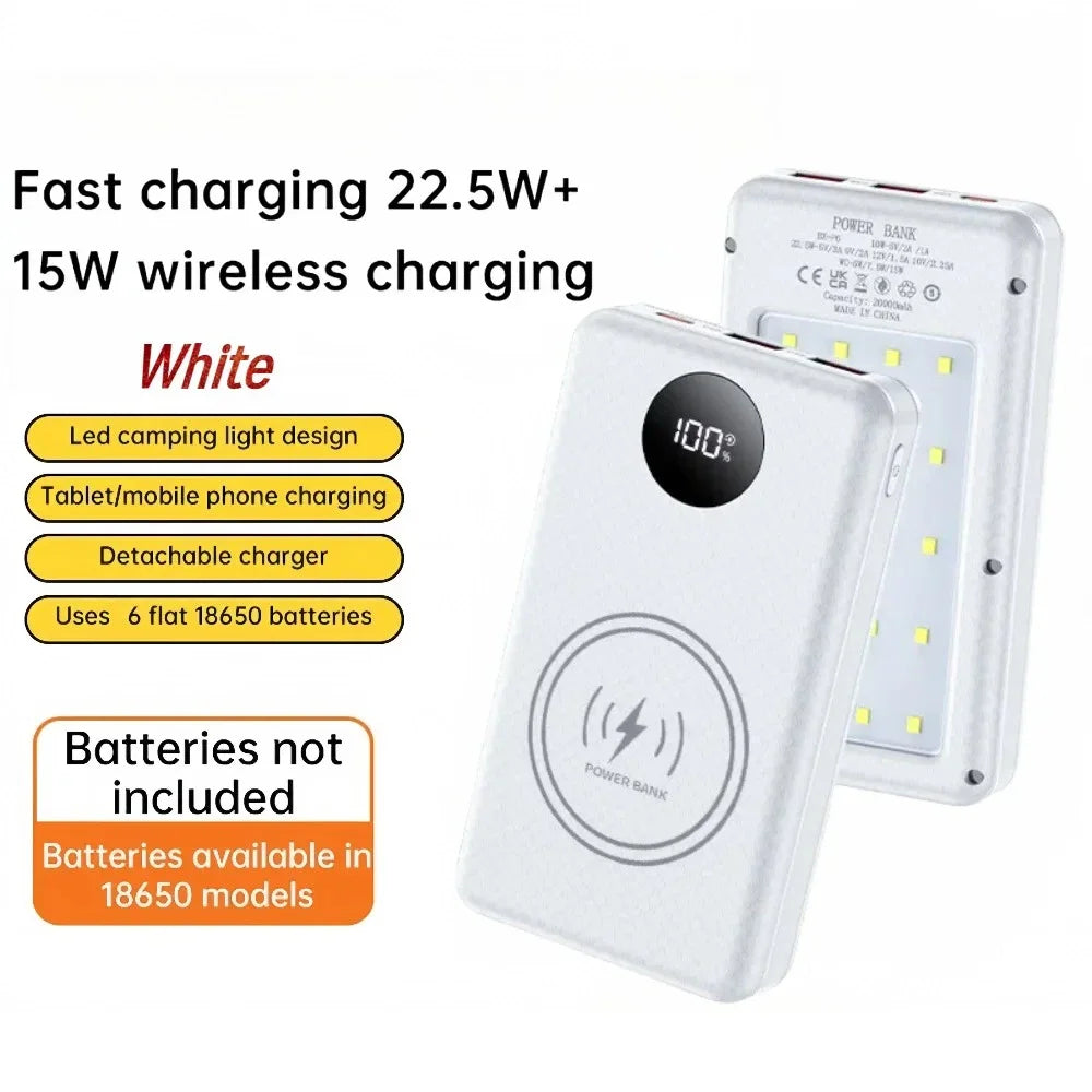 KEBIDUMEI 18650 Battery Power Bank 22.5W+15W Fast Charging Box Dual USB Type C Charging Shell With Camping Light For Phone