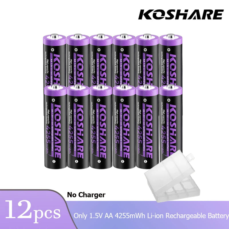 KOSHARE 1.5V AA 4255mWh AAA 1100mWh Rechargeable Lithium Battery Charger Set With LED Indicator Arc-look Fast Charging Case