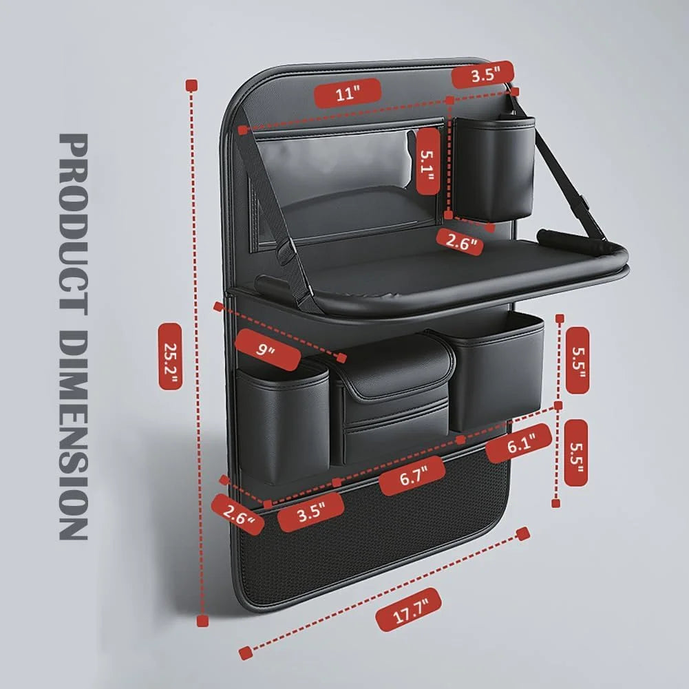 Car Seat Back Storage Bag 6-Pocket with Foldable Table Seat Back Protectors Waterproof Anti-Kick Pad For Car Essentials