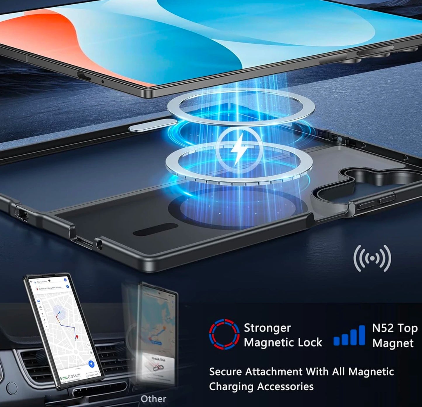 UYUXIO Translucent Magnetic Mobile Phone Case for Samsung Galaxy Z Fold 7 Wireless Charging Cases Rugged Slim Cover with Magnet