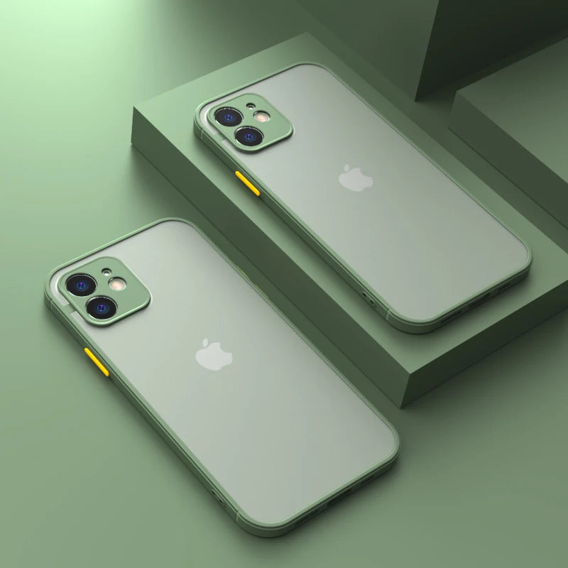 Luxury Shockproof Armor Matte Case For iPhone 11 12 13 Pro Max XR XS X 7 8 Plus SE Mini Silicone Bumper Clear Hard PC Cover