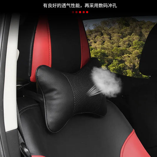 Car Neck Pillow PU Leather Ergonomic Headrest Support Cushion Filled Fiber Comfort Relief Universal Fit Cervical Anti Slip