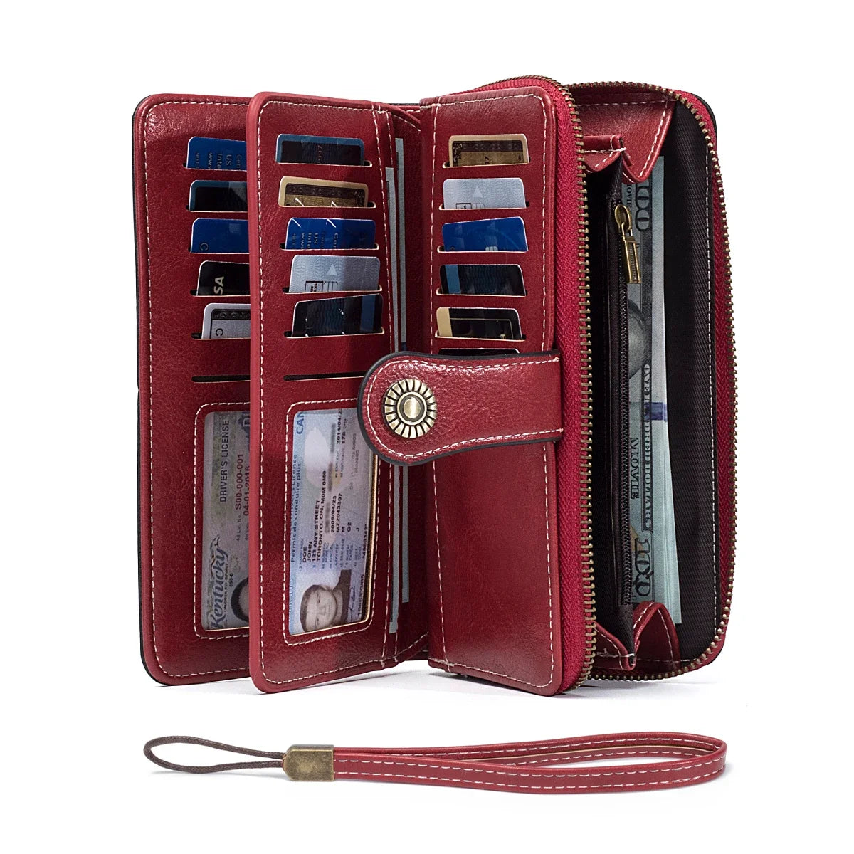 Unisex RFID Blocking Vintage Waxed Leather Long Wallet Large Capacity Zipper Clutch Multi Slots Card Coin Hand Purse