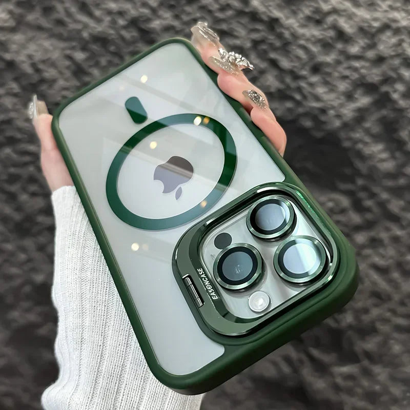 Luxury Magnetic Shockproof Phone Case For iPhone 16 15 14 13 12 11 Pro Max Plus Pro Funda Stand Glass Lens Protection Back Cover