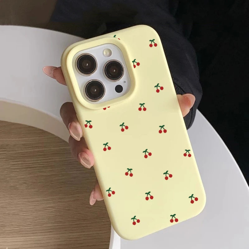 For iPhone 17 16 15 14 13 12 11 Pro Max Case Cute Cartoon Cherry Graphic Silicone Phone Cover For iPhone 15 16 Plus Soft Fundas