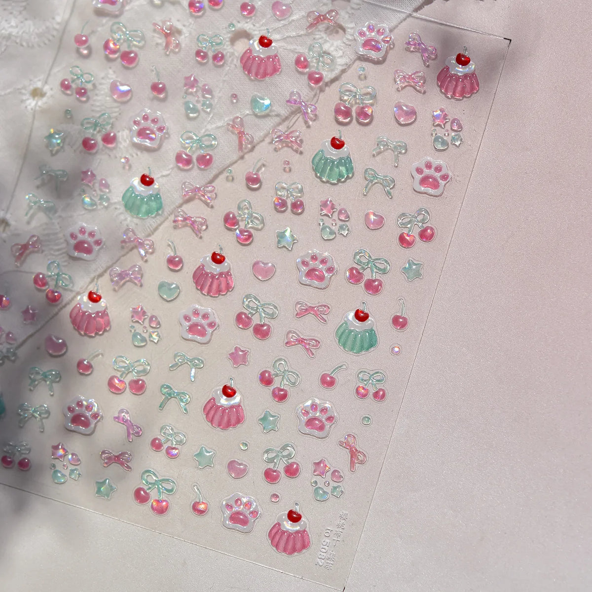 1Pcs Shiny 5D Jelly Cat Claw Cherry Bow Nail Decals Self Adhesive DIY Salon Manicure Decor Supply