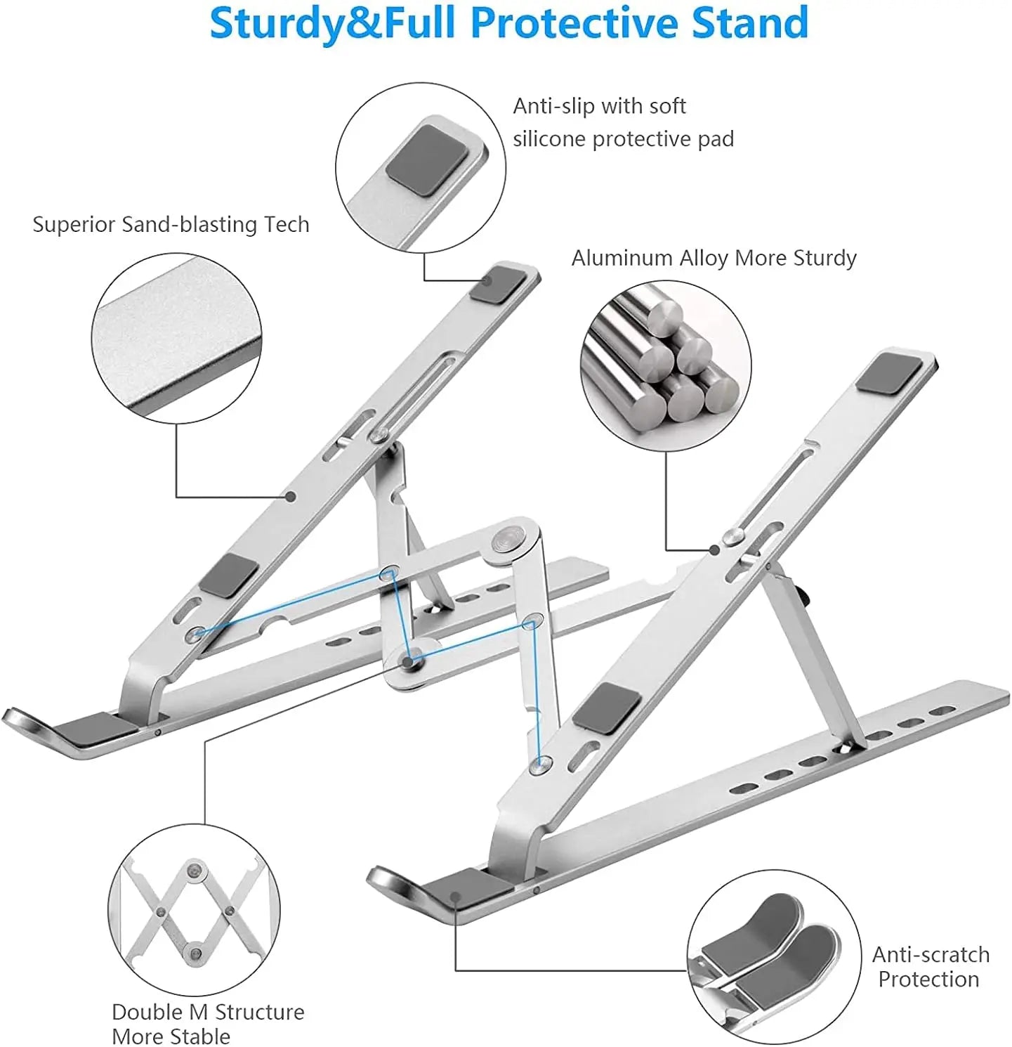 Ergonomic Aluminum Alloy Foldable Laptop Stand, 7 Adjustable Angles, Sand-Blasted Anti-Slip Stable Computer Holder