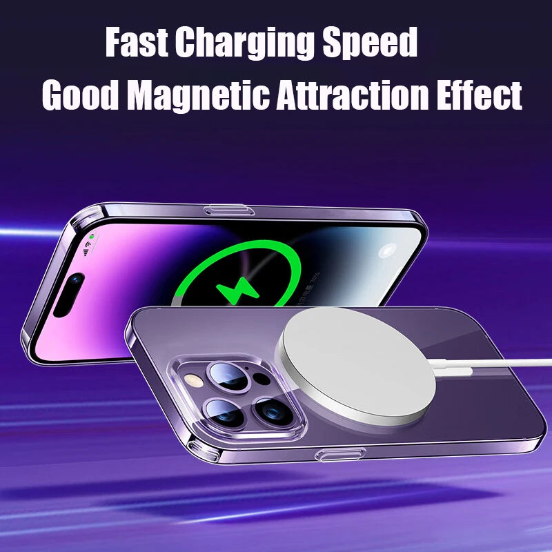 For Magsafe Magnetic Wireless Charging Case For iPhone 15 14 13 12 11 Pro Max X XR 7 8 Plus Transparent Protection Back Cover