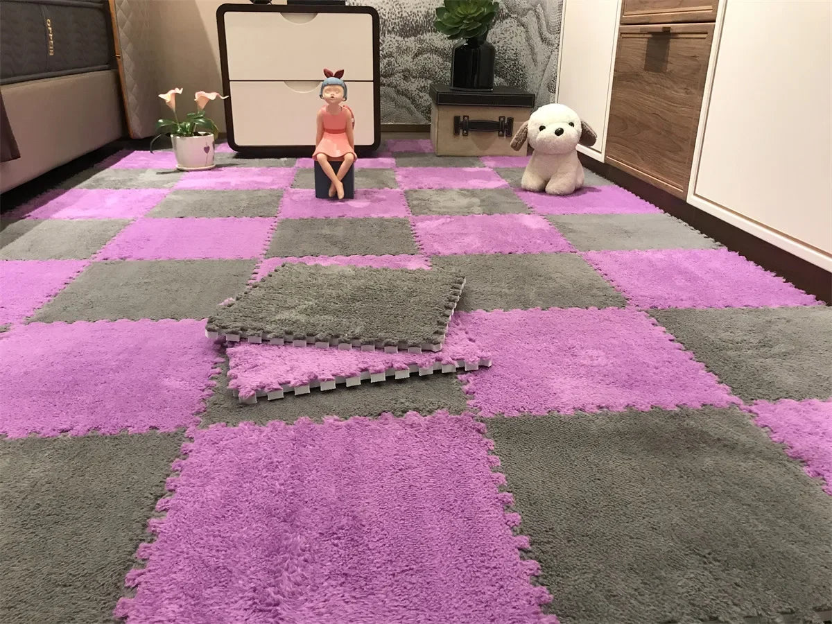 Soft Plush Children's Mat EVA Foam Puzzle Mat Long Hair Carpet Infant Developing Mat Rug Puzzle Interlock Keep Warm Playmat 30CM