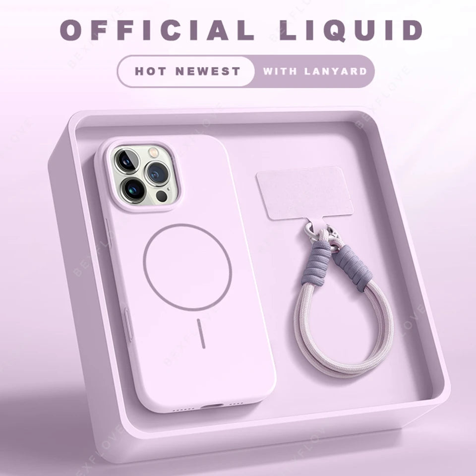 Magnetic Silicone MagSafe iPhone Case with Lanyard