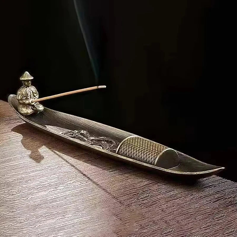 Fashionable Small Boat Incense Burner Fishing Old Man Style Incense Burner Home Indoor Sandalwood Incense Insert Incense Burner