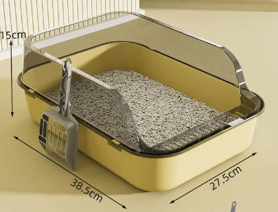 P Semi-Enclosed Cat Litter Box Splashproof Kitten Toilet Tray Pet Cleaning Basin with High Sides for Indoor Use