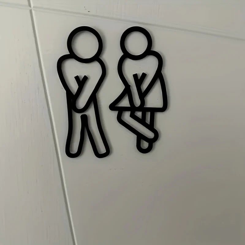Funny Bathroom Signs for Men Women Creative 2D Flat Restroom Door Decor Restaurant Hotel Cafe Toilet Signage Wall Sticker