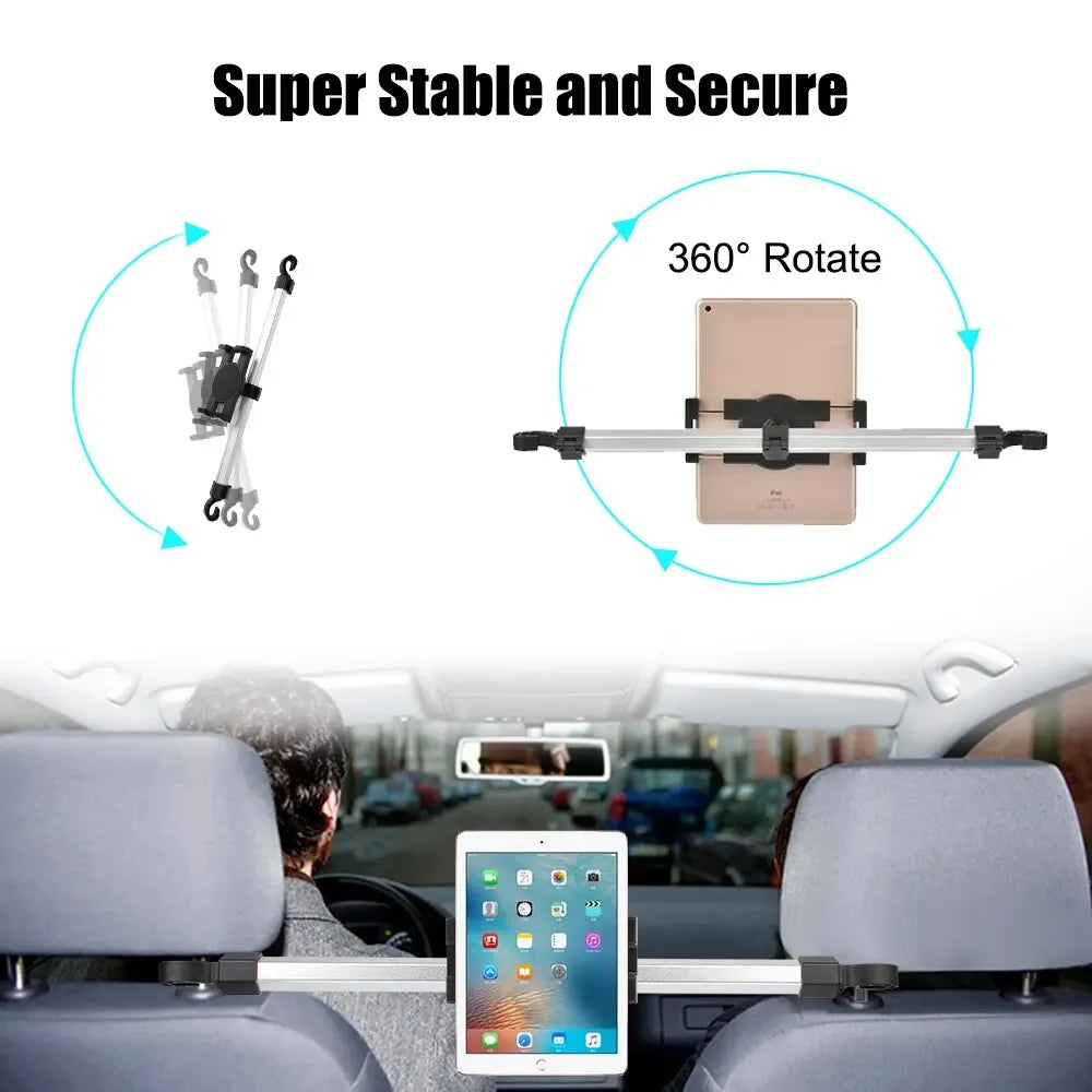 VIKEFON Moverable Tablet Car Stand Clamp 13'' Car Rear Pillow Phone Holder for iPad Pro 12.9 Seat Rear Headrest Mounting Bracket