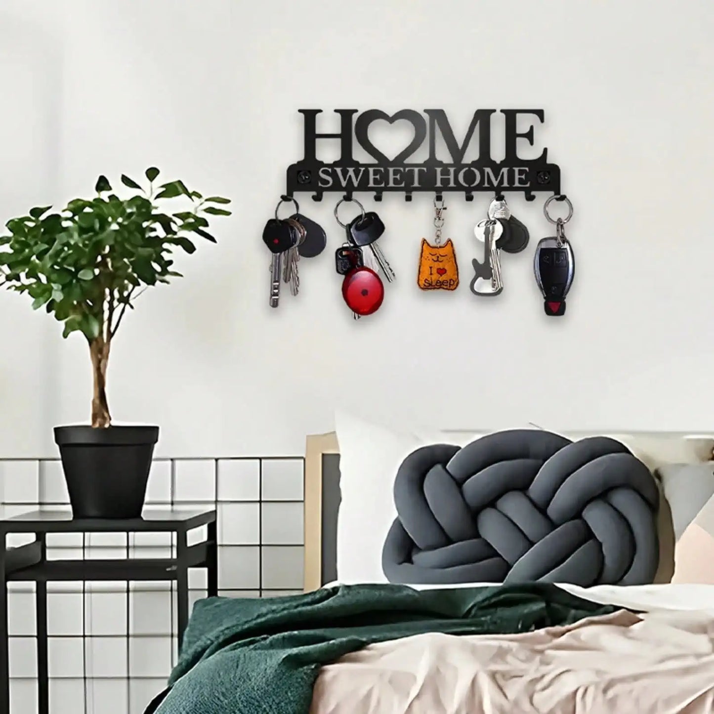 1Pc Black Metal Wall Mount Key Holder, Sweet Home Style Key Rack With 10 Hooks, Practical Key Hanger
