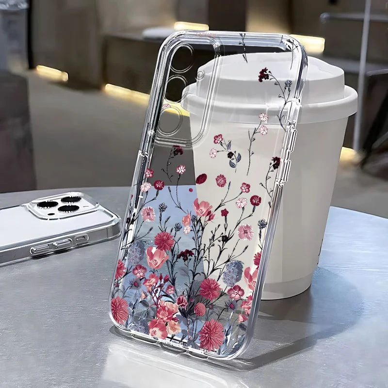 Flowers Vine Clear Case For Samsung S25 Ultra S26 S24 FE S23 Plus S22 S21 A57 A56 5G A55 A54 A53 A52S A37 A36 A35 A26 Case Cover