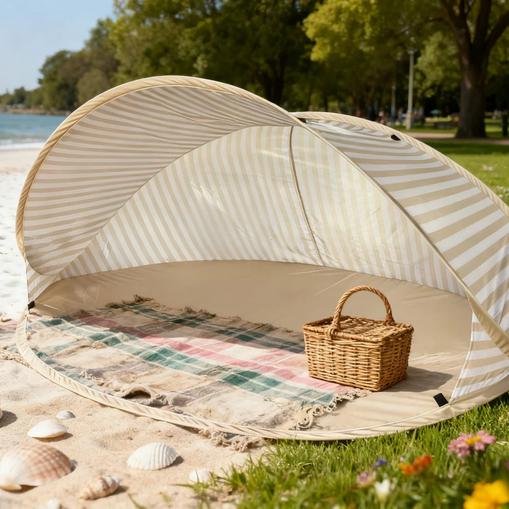 2-Person Beach Tent 2-Second Quick Setup Pop-Up Sun Shelter No-Assembly Portable Outdoor Canopy for Beach Picnic Park Camping