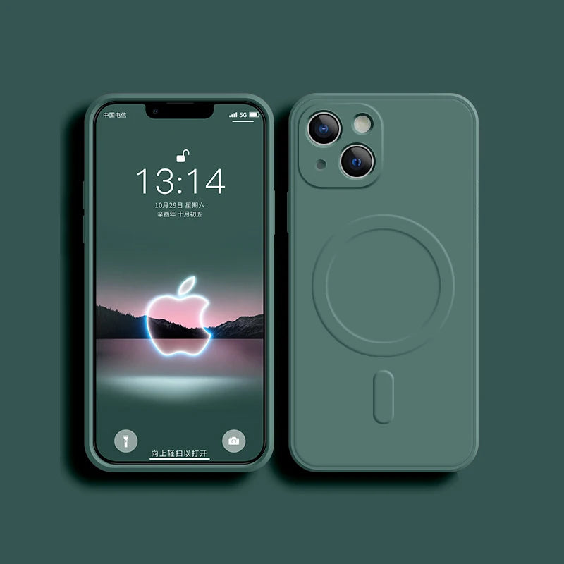 For Magsafe Magnetic Wireless Charge Case For iPhone 14 13 12 11 15 Pro Max Mini XR X S 7 8 Plus Soft Liquid Silicone Back Cover