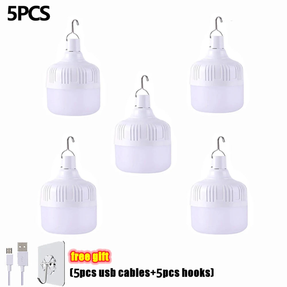 1-8pcs Portable Outdoor Camping Lights USB Rechargeable Lamp LED Emergency Bulb Hook High Power Tents Lantern Night Lights Bulb