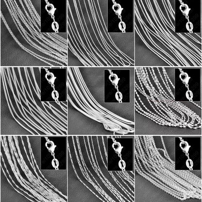 10PCS Wholesale 925 Sterling Silver Link Chain Necklaces – Unisex Jewelry with Lobster Clasps (16–30 Inches)